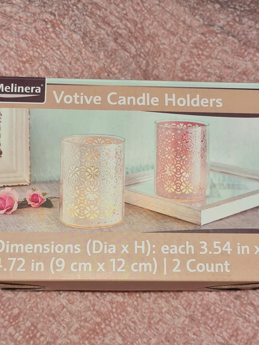New 4 boxes of 2 Floral Cutout Votive Candle Holders in White and Pink (8 total)